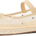 AMINUGAL Raffia Ballet Flats Shoes for Women Dressy Comfortable Woven Straw Women's Flat with Elastic Strap Mesh Bows Raffia Mary Janes Ballerina (7.5)