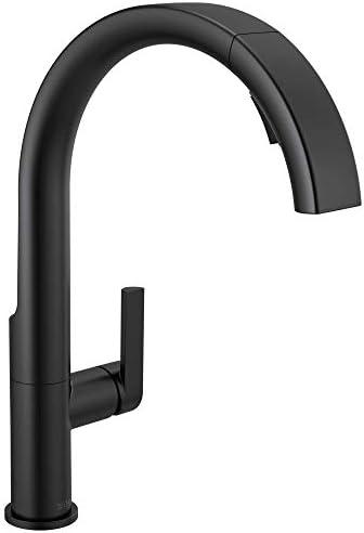 Delta Keele Matte Black Kitchen Faucet with Pull Down Sprayer, Modern Single Hole Kitchen Sink Faucet, Single Handle, Matte Black 19824LF-BL