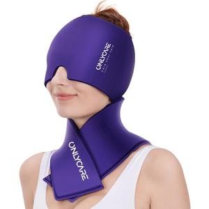 ONLYCARE Migraine Relief Cap and Neck Ice Pack Wrap Gel Set, Upgrade Headache Relief Cap and Shoulder Cold Pack, Hot and Cold Compress, Relief of Pain, Swelling, Office Pressure (Purple)