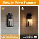 Dusk to Dawn Outdoor Wall Sconce Waterproof Wall Lantern 2-Lights, 20" Large Outside Modern Wall Mount Light, Exterior Matte Black Porch Light with Glass for House Patio Garage, 1-Pack