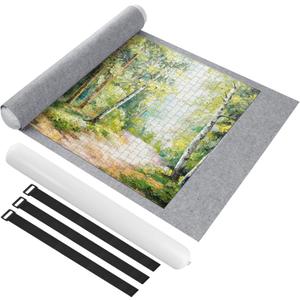 Ainiv Jigsaw Puzzle Mat Roll Up 1500 Pieces, 46" x 26" Portable Felt Puzzles Board with Travel Storage Bag, Jigsaw Saver Pad Keeper for Adults Teens, Gray (Grey)