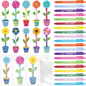Fuyoooo 50 Set Teacher Appreciation Pens Bulk Thank You Gift Thank You for Helping Me Grow Inspirational Ballpoint Pens with Cards for School Office Supplies(Flowerpot)