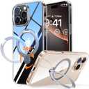 TORRAS 360 Spin Magnetic Stand for iPhone 16 Pro Case, 6.3", Compatible with MagSafe, Mil-Grade Protective Hard PC Soft Edge Case for iPhone 16 Pro, Built-in Kickstand & Ring Holder, Clear 2024