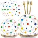 96 Pcs Colorful Birthday Plates and Napkins Colorful Polka Dots Party Supplies Rainbow Dots Tableware Table Decorations Confetti Plates Napkins Rainbow Party Favor for Baby Shower Wedding 24 Guests