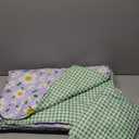 4 Pieces White Girls Toddler Bedding Set Purple Floral Style - Includes Adorable Quilted Flower Comforter, Green Plaid Fitted Sheet, Top Sheet, and Pillow Case for Girls Bed, Size 105*140 cm