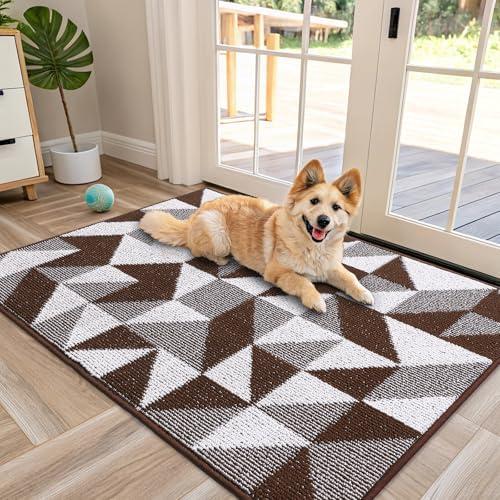 OLANLY Large Door Mat Indoor Entrance Washable 48x32, Odor-Free Low-Profile Front Back Geometric Doormat, Absorbent Resist Dirt Entry Carpet, Easy to Clean Sturdy Floor Mats for Entryway, Dark Brown