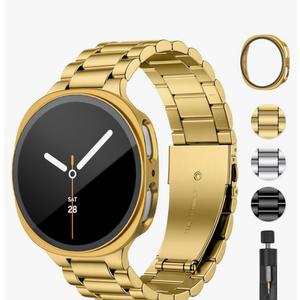 Stainless Steel Band and Case Compatible with Samsung Galaxy Watch 8 Band 44mm 40mm, Business Metal Chain Link Bracelet Strap with Hard PC Cover for Samsung Watch 8 40mm 44mm Men Women