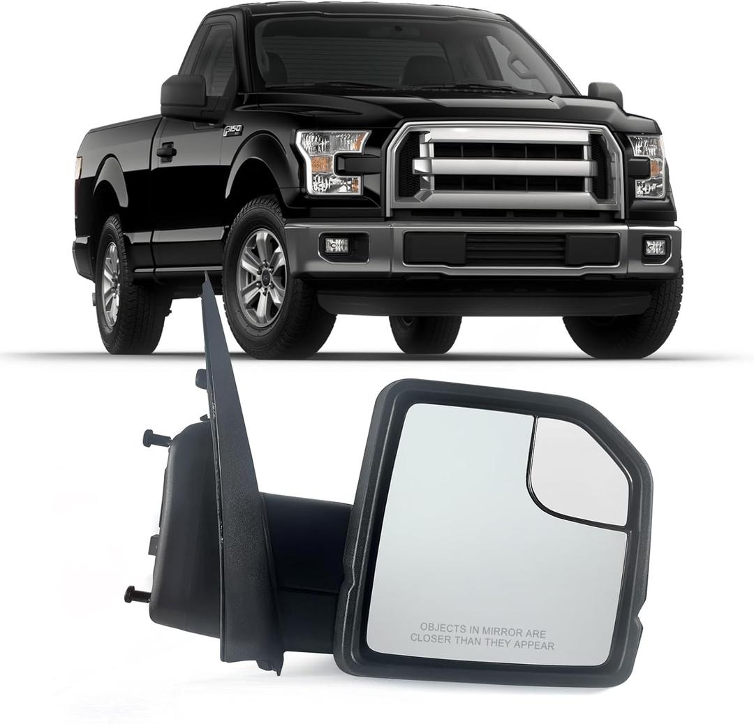 Right Passenger Side Door Mirror with Blind Spot Glass Power Fits 2015-2020 Ford F150 Without Turn Signal Light Non-Heated (3Pins) Replaces: FL3Z17682AK (3 Pins)