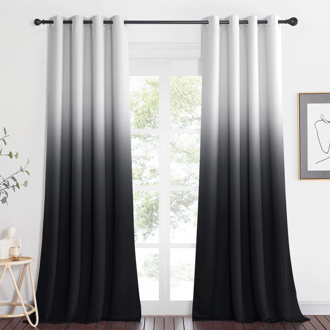 NICETOWN Room Darkening Curtains 95 inch Length for Living Room, Grommet White & Black Ombre Curtains Privacy Vertical Drapes Window Treatments for Hall/Villa, 104" Wide Total 2 Pieces