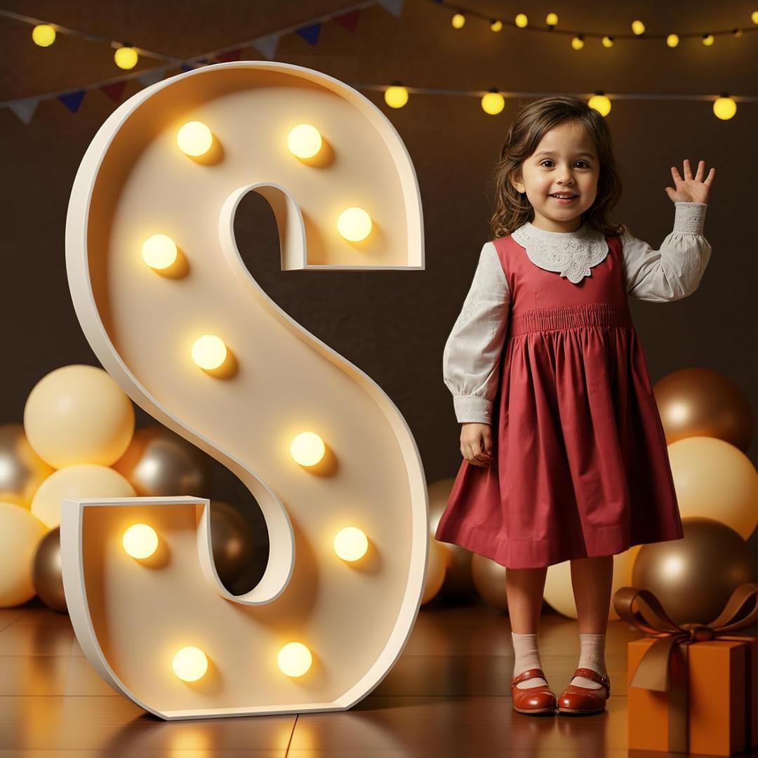Marquee Letters 4 Feet Tall Large Light Up Letters S Wedding Mr and Mrs Sign Marry Me Engagement Party Decor Yellow Light Birthday Decorations Balloon Arch Kit Foam Sign S