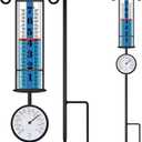 JMBay Rain Gauge Outdoor with Thermometer, Rain Gauges Outdoors Best Rated, Large Font Rain Measure Gauge for Yard, Rain Water Meter with Thickened Plastic Tube and Duralbe Metal Stake for Patio,Lawn