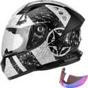 DOT Lightweight Full Face Motorcycle Street Bike Helmets with Extra Tinted Visor for Adults Men and Women, DOT Approved(Graphic,S) (Captain)