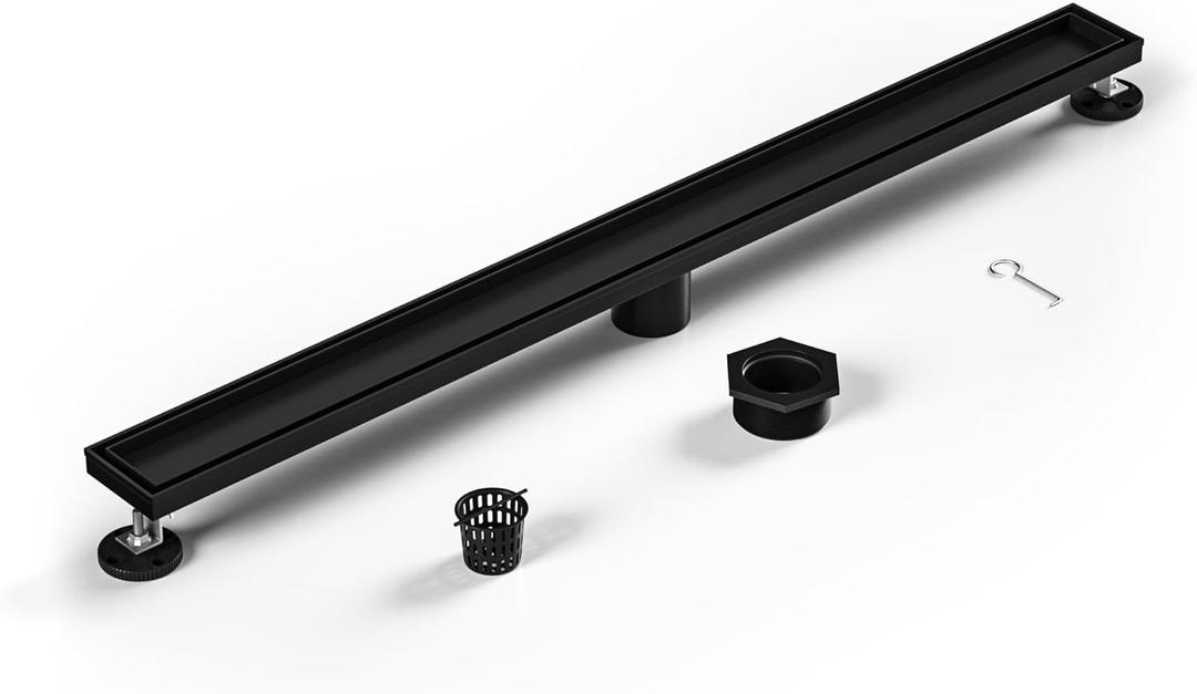 Linear Shower Drain 32" Matte Black 304 Stainless Steel | Fast Drainage | Tile Inserted | Stainless Floor Drain Grate | Hair Strainer | Drain Key | The Upgrade for Your Bathroom