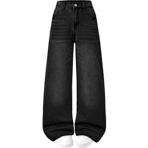 Jeans for Girls Baggy Wide Leg Cute Bow High Elastic Waisted Denim Pants Y2K Boyfriend Skater Streetwear 7-14Y (Black)