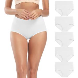 Molasus Women's Cotton Underwear High Waisted Full Coverage Ladies Panties (3X-Large, White-5pack)