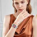 Mesime Compatible with Apple Watch Band 38mm 40mm 41mm 42mm 44mm 45mm 46mm, Women Bling Jewelry Bands with Tempered Glass Screen Protector Case, Shiny Strap for iWatch Series 11/10/9/8/7/6/5/4/3/2/1/SE (Silver)