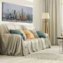 Enartly Abstract Cityscape Canvas Wall Art New York City Painting Modern Skyline Colorful NYC Grey Blue Picture, Large Size Framed for Bedroom Living Room Bathroom Home Office Wall Decor 40"x20"