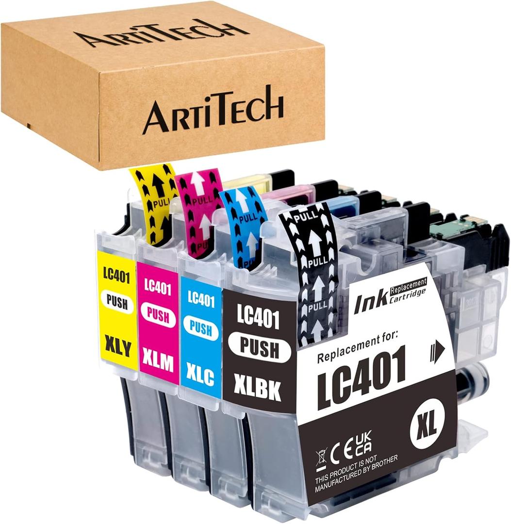 LC401XL LC401 XL Ink Cartridges Compatible for Brother LC401XL LC401 XL High Yield Work with Brother MFC-J1010DW MFC-J1012DW MFC-J1170DW Printer (1 Black, 1 Cyan, 1 Magenta, 1 Yellow, 4 Pack)