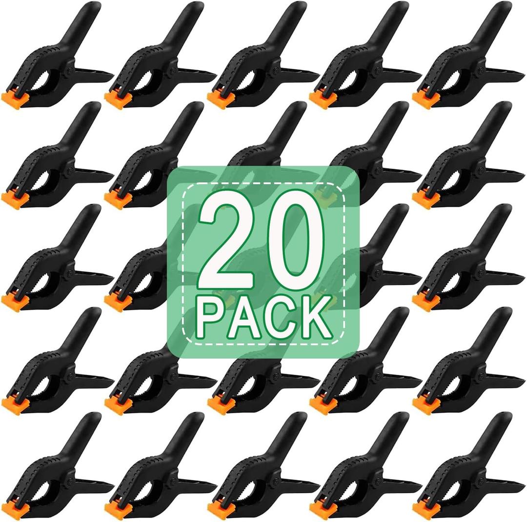 20 PCS 4.5" Heavy Duty Plastic Spring Clamps, Black Spring Clips for Backdrops, Craft Projects, Woodworking, Photography and Display Stands