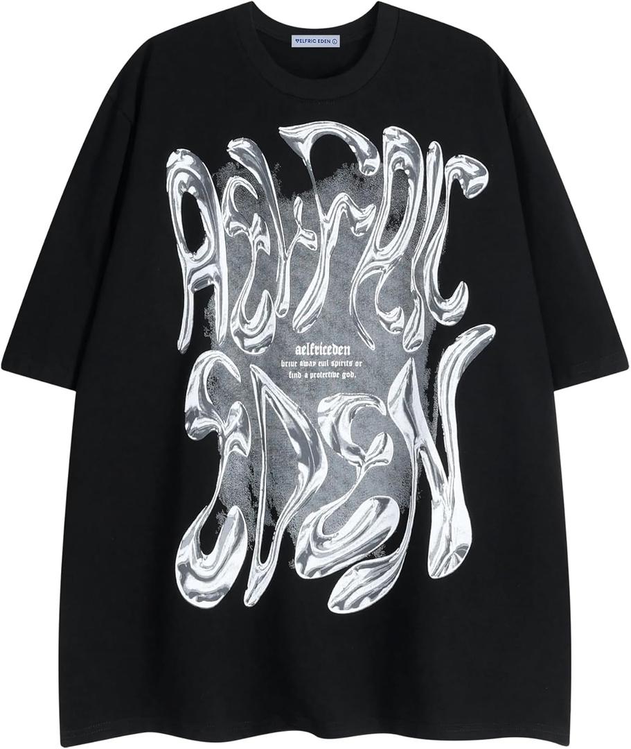 Aelfric Eden Metalic Graphic Tees Men Y2k Oversized T Shirts Women Vintage Tees Unisex Summer Tops, XL