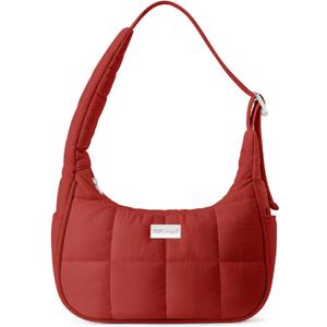 TOPDesign Quilted Puffer Shoulder Bag for Women, Trendy Lightweight Hobo Crescent Bag with Adjustable Strap (Maroon)
