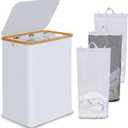 Efluky Laundry Hamper with Lid, Double Laundry Hamper with 2 Removable Bags, 2 Section Laundry Basket with Bamboo Handles for Bathroom, Bedroom & Laundry Room (White, 160L Trio)