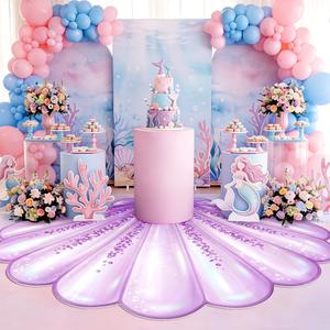 Mermaid Party Decoration 59 x 79 Inch Large Seashell Rug Under the Sea Decor Floor Mat Decorative Area Rug for Mermaid Birthday Decoration Ocean Theme Photo Prop Backdrop Beach Wedding Party Packs