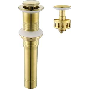 Pop up Sink Drain Stopper for Bathroom Vessel Vanity Sink Art Basin Brushed Gold, Small Cap Without Overflow, Metal Pop-up Drain Strainer with Detachable Basket Stopper