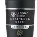 BlenderBottle Strada Shaker Cup Insulated Stainless Steel Water Bottle with Wire Whisk, 24Ounce, Black