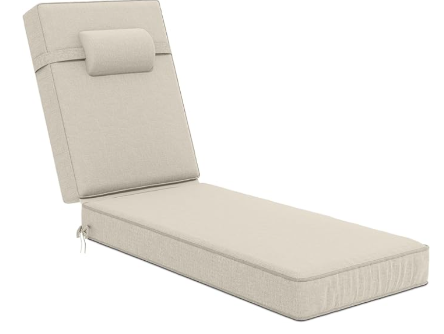 72 x 21 x 4 Inch Olefin Chaise Lounge Cushions, Lounge Chair Cushions with Headrest for Outdoor Furniture - Weather and Fade Resistant Patio Replacement Furniture Lounge Chair Cushion (Beige)