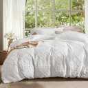 Bedsure Boho Duvet Cover Queen Size - Boho Bedding, Tufted Queen Duvet Cover for All Seasons, 3 Pieces Embroidery Shabby Chic Home Bedding,Comforter Not Included (White, 90" x 90") (Queen (90" x 90"), 01 - White (No Comforter))