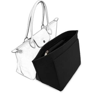 Bag Insert Organizer, purse accessories, Suitable For Longchamp long handle tote organizer (Black, Mlong handle)