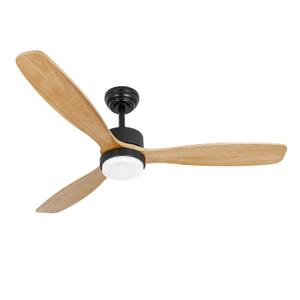 raccroc Wood 52in Flush Mount Ceiling Fans with Lights and Remote,22W LED Light,3 dark brown Wood Blades,6 Speeds,Reversible Quiet DC Motor, Natural Wood.