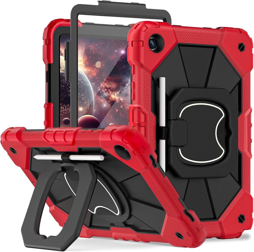 WESOROL Case for Samsung Galaxy Tab A9 Plus 11 Inch 2023 (SM-X210/X216/X218), Heavy Duty Galaxy Tab A9+ Tablet Case with Screen Protector 360 Rotating Handle Strap Pen Holder, Red