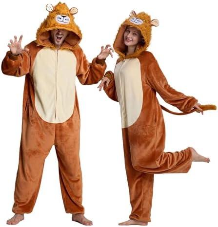 ANMIBOBU Unisex Adult Onesie Pajamas Animal Cosplay Halloween Costume One Piece Plush Sleepwear Homewear Large