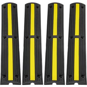 VEVOR 3.28 ft Cable Protector Ramp, 4 Pack of 1 Channel, 18000 lbs/axle Capacity Heavy Duty Rubber Speed Bumps, Floor Cord Cable Protector Wire Cover, for Residential Areas, Private Garages, Gardens