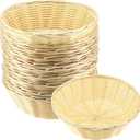 20 Pack Wicker Bread Basket, 7.8 Inch Handwoven Round Plastic Wicker Bread Baskets Bulk Small Food Serving Baskets for Kitchen, Bakery, Party and Christmas, Beige