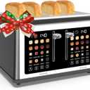 4 Slice Toaster Touch Screen, Stainless Steel Toasters Digital Timer, Dual Control Panel Toasters, 8 Shade Settings 6 Bread Types for Bagel, Cancel, Defrost 1650W Grey
