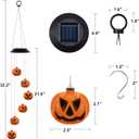 Halloween Solar Wind Chimes, Halloween Pumpkin Wind Chime, Solar Powered Color Changing Windchime for Outside, Waterproof Hanging LED Light Pumpkin Wind Chimes Gift for Porch Patio Yard Decor (Mad)