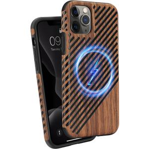 Magnetic Case Compatible with iPhone 11 Pro Case [Compatible with MagSafe] Wood and Leather Design TPU Hybrid Shockproof Phone Case (Wood and Leather)