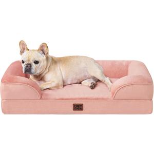 EHEYCIGA Orthopedic Dog Bed for Medium Dogs, Waterproof Memory Foam Medium Dog Beds with Sides, Non-Slip Bottom and Egg-Crate Foam Pet Couch Bed with Washable Removable Cover, Dusty Pink (30.0"L x 20.0"W x 6.5"Th)