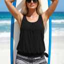 ROSEWE Modest Tankini Swimsuits for Women, Two Piece Athletic Womens Bathing Suits Blouson Tank Tops with Board Shorts (Black, XL)