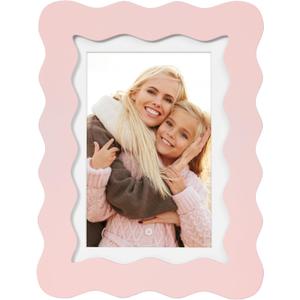 5x7 Cute Picture Frame, Wavy Curved Photo Frame with 4x6 Mat and Real Glass, Unique Funky Frame for Table and Wall Display, Home Office Desk Decoration Art, Baby Girl Gift (5x7, Light Pink)