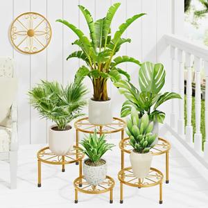 5 Pack Small Potted Plant Stands, Metal Plant Stand for Outdoor Indoor Plants, Heavy Duty Flower Pot Stands for Multiple Plants, Decoration Display Racks for Patio Garden (Gold, S)