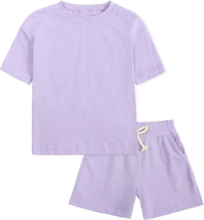 ROMPERINBOX Toddler Boy Summer Outfits 4-5T Tracksuit Solid 2-piece Short Sleeve T-shirt & Shorts Clothes Set