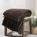 Knit Throw Blanket Fluffy Fuzzy Soft Lightweight Cozy Farmhouse Tassels Chunky Knitted Throws for Couch Sofa Bed (Brown, 50"x60")
