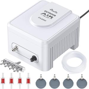 Pawfly Pond Air Pump Outdoor Oxygen Pump for Fish Koi Ponds 3000 to 10000 Gallons Adjustable Pond Garden Aerator Pump Kit with Airline Tubing Control Lever Valves Air Stones and Check Valves