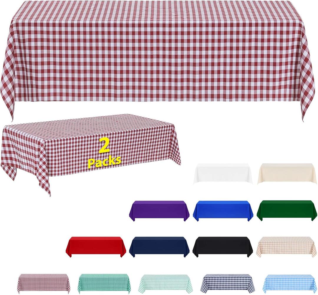 ABCCANOPY 2 Pack Rectangle Polyester Tablecloth 90 x 156 Inch Checkered Indoor Outdoor Stain-Resistant Washable Heavy-Duty Fabric Table Cover Elegant Home Decor Red and White Gingham
