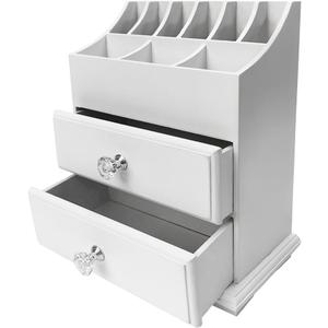 White Wood Cosmetics Organizer Makeup & Beauty Accessories Storage Rack with Drawers for Neat & Organize Storing of Makeup Tools Small Accessories at Home & Office Vanities & Bathroom Counter-top