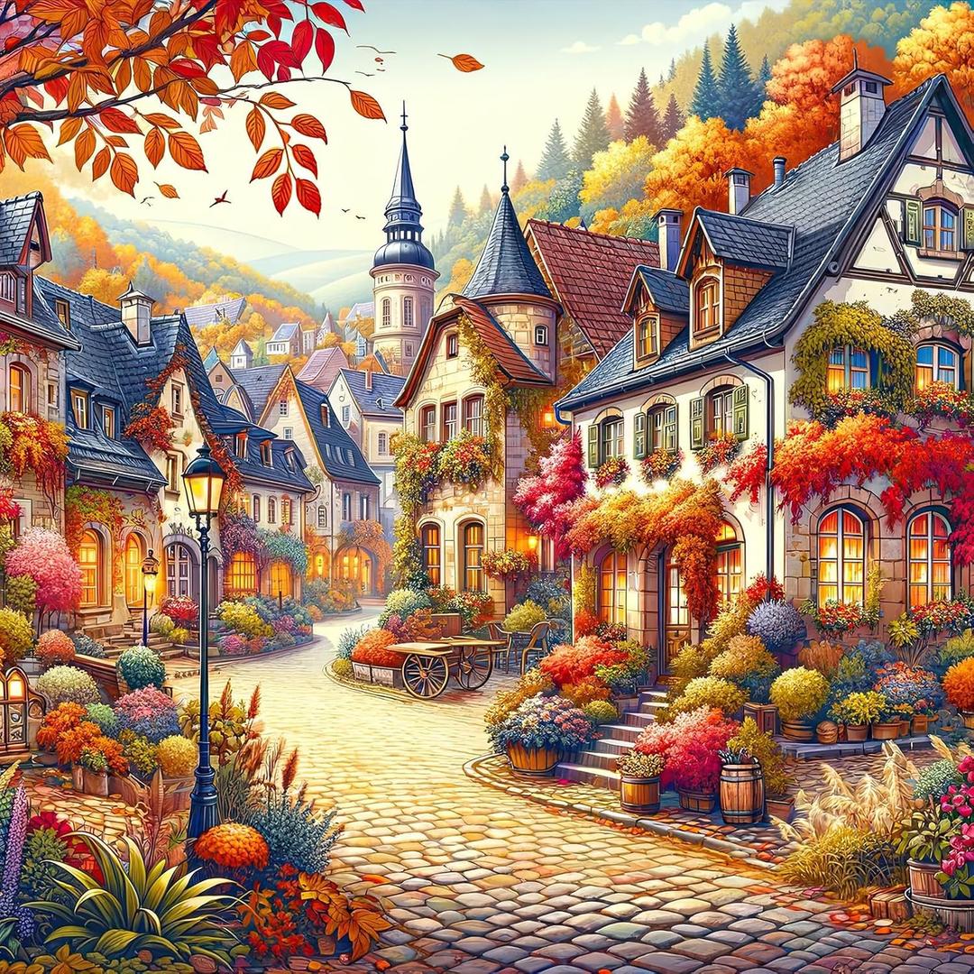 HUADADA Jigsaw Puzzles for Adults 1024 Pieces, Town in Autumn Interlock Perfectly Letter on Back No Dust, Home Decor Birthday Party Toy for Men Women Elders Seniors (19.6"x19.6"), 1:1 Poster